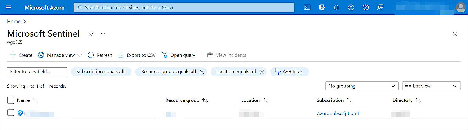 Screen shot of the workspace list